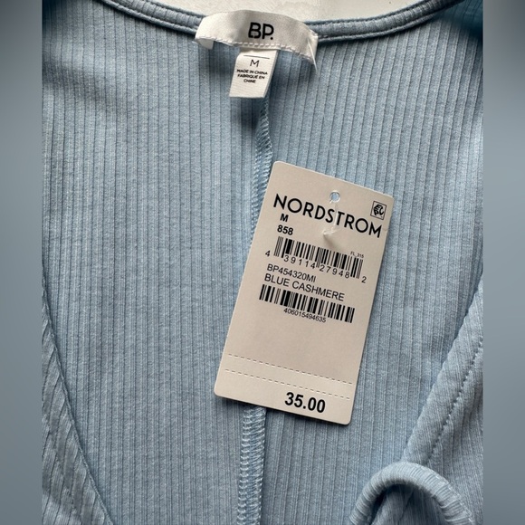 NWT BP Nordstrom Blue Tie Front Lettuce Edge Fitted Mini Dress Women’s Medium - Picture 2 of 10